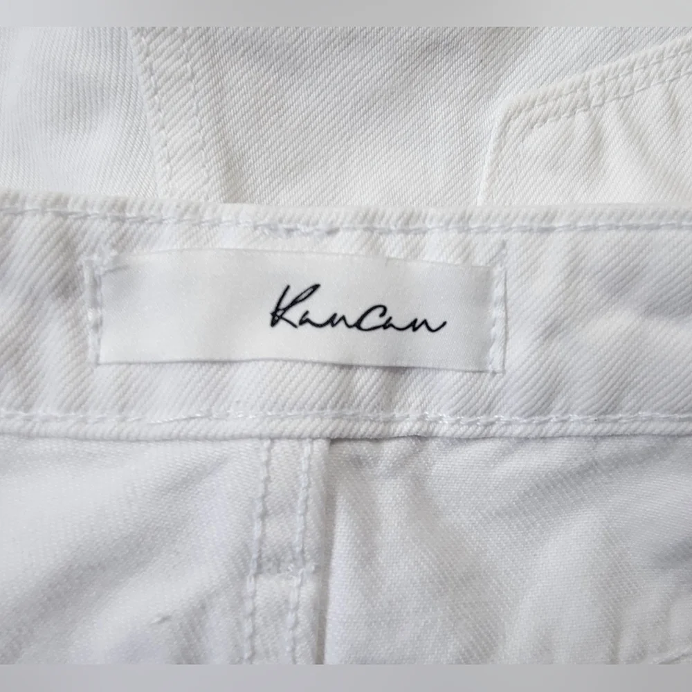KanCan Tanner Distressed Mini Jean Shorts Women's M White 100% Cotton Cuff Leg - Picture 5 of 11